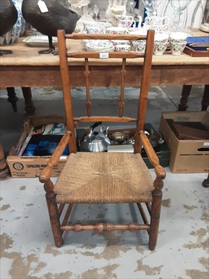 Lot 937 - 19th century rush seated chair, stool, oak cabinet and bedside table