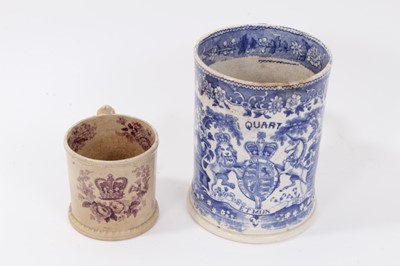 Lot 12 - Willian IV and Queen Adelaide Royal commemorative mug and blue and white Royal Commemorative quart mug (2)