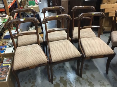 Lot 944 - Set of six Regency rosewood dining chairs with acanthus scroll top rails and sabre legs