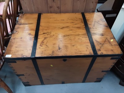 Lot 912 - Large metal bound pine trunk