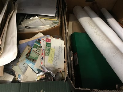 Lot 231 - Two boxes of stamps and postcards, posters