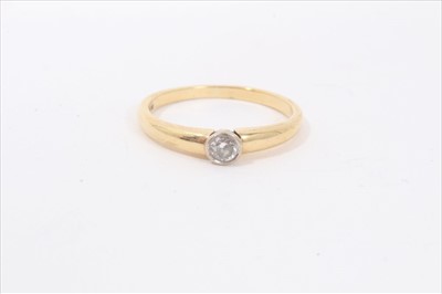 Lot 122 - Diamond single stone ring with a brilliant cut diamond weighing approximately 0.15cts in rub-over setting on 18ct gold shank