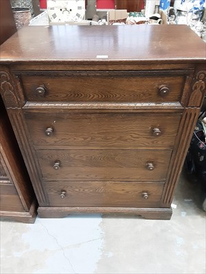 Lot 969 - Oak chest of four long drawers