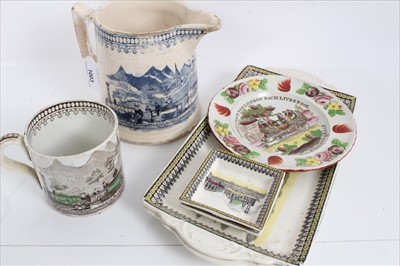 Lot 1003 - Quantity of 19th and early 20th century commemorative railway ceramics, including a mug, a jug, a pearl ware dish, 2 rectangular dishes and 2 pin dishes (7)
