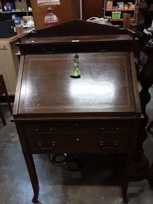 Lot 997 - Edwardian inlaid mahogany bureau with fitted interior, Bramah lock, cantilever mechanism and two drawers below