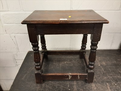 Lot 1010 - Old oak joint stool on turned and block legs joined by stretchers