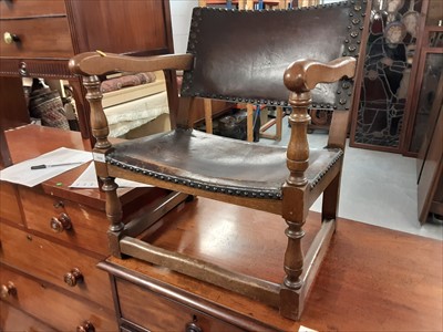 Lot 1035 - Small leather covered chair, together with barometer, and miniature draws / collectors cabinet