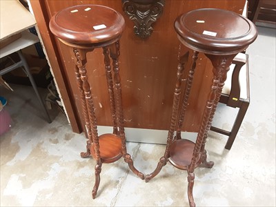 Lot 1036 - Pair of reproduction two tier plant stands with spiral twist supports