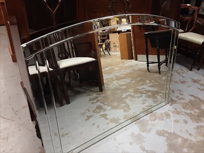 Lot 1084 - Large modern bevelled wall mirror with arched top