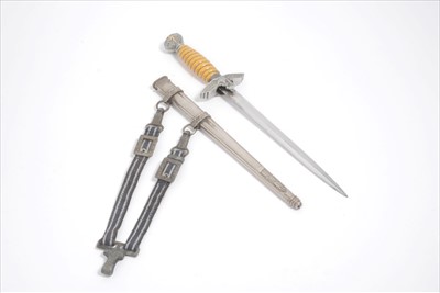 Lot 785 - Second World War Nazi 1937 Pattern Luftwaffe Officers' Dress Dagger with polished steel blade by SMF Solingen, Luftwaffe Eagle crossguard