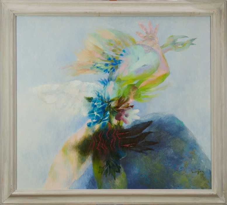 Lot 1107 - *Glyn Morgan (1926 - 2015), oil on canvas - 'Blodeuwedd IV', signed and dated '05, 102cm x 124cm, framed