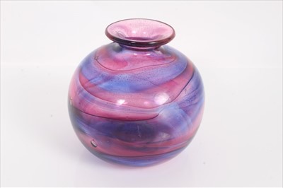 Lot 952 - Isle of Wight Michael Harris purple swirl art glass globular vase