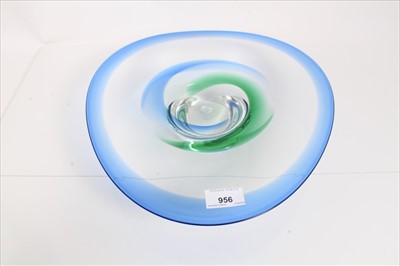 Lot 956 - Caithness Freestyle art glass dish, with blue and green swirls, signed J Lewis