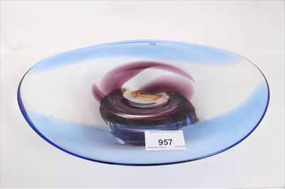 Lot 957 - Caithness Freestyle limited edition art glass bowl, with blue and purple swirls, numbered 213 of 250, signed James Mason