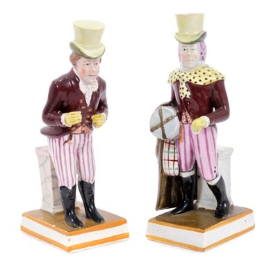 Lot 76 - Pair pearlware figures of John Liston as Paul Pry and Lubin Log circa 1830