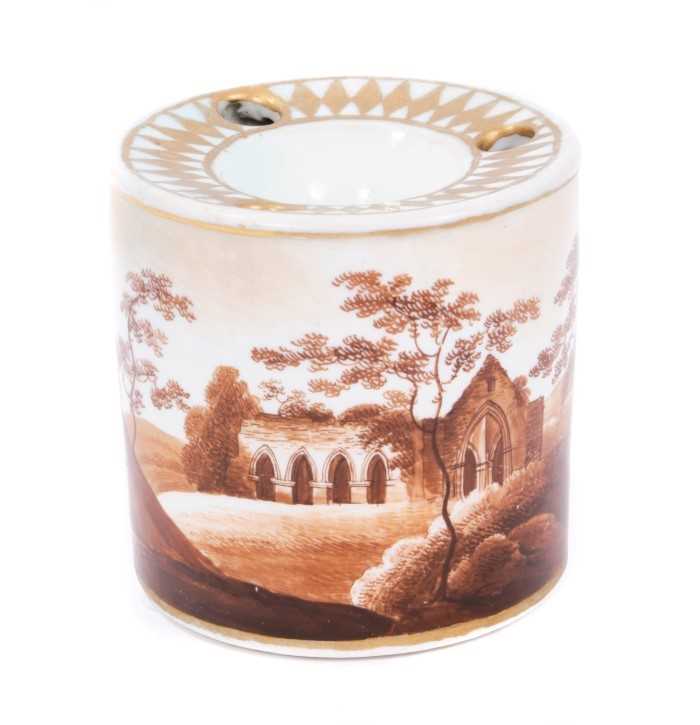 Lot 80 - A Chamberlain's Worcester drum shaped inkwell circa 1810