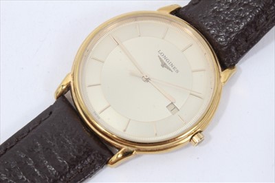 Lot 197 - Gentlemen's Longines La Grandes Classiques calendar wristwatch watch on leather strap