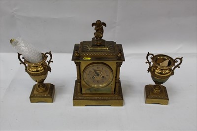 Lot 1935 - Antique late 19th/early 20th century three piece clock garniture, classical revival style, twin train movement, the clock measuring 35cm height