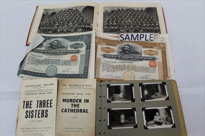 Lot 1203 - Old suitcase containing old photographs, postcards, theatre programmes, Mexican North Western Railway Certificate 1912 and others.