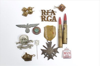 Lot 700 - Second World War Nazi War Merit Cross, together with a Nazi enamel cap badge numbered RZM M1 128 on reverse, a Nazi Stickpin and one other Nazi badge together with other military badges