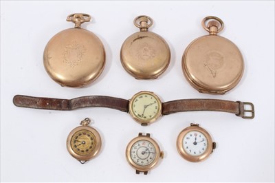 Lot 190 - Group gold plated pocket watches, cases and vintage wristwatches