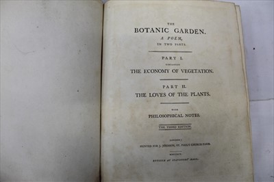 Lot 1331 - Erasmus Darwin - Botanic Garden in two parts, 1795, third edition, some engravings lacking, full calf binding with tooled gilt spine