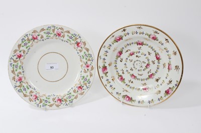 Lot 93 - Two early 19th century Crown Derby dishes, both finely painted with floral patterns, marks underneath, 24.5cm diameter