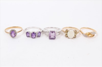 Lot 230 - Five 9ct gold gem-set dress rings by Gems TV, with certificates of authenticity