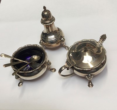 Lot 174 - Silver three piece cruet set