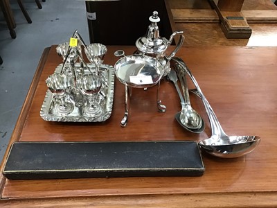 Lot 8 - Silver plated egg cruet and sundry plate
