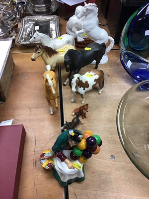 Lot 350 - Group of Beswick horses, Beswick fox, Doulton balloon lady