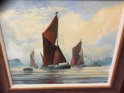 Lot 115 - Roger Finch, oil on board, Thames Barges