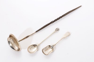 Lot 247 - Georgian silver toddy ladle of oval form and two other items.