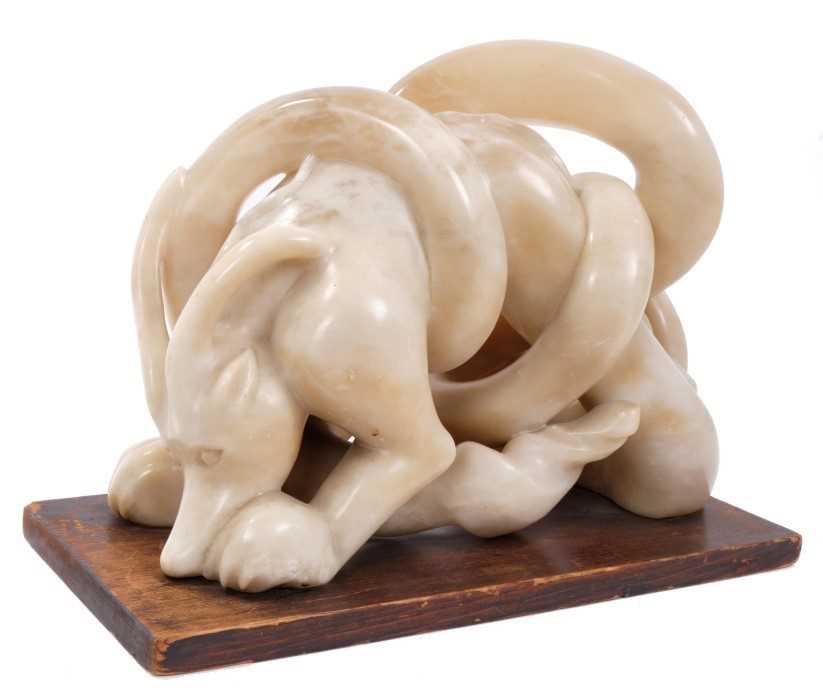 Lot 909 - Richard Bedford (1883-1967) carved alabaster - Minotaur, 26cm high, raised on hardwood stand 
 Provenance: Estate of Anthony Atkinson (1929-2004)