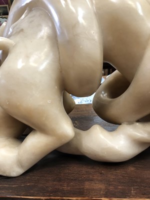 Lot 909 - Richard Bedford (1883-1967) carved alabaster - Minotaur, 26cm high, raised on hardwood stand 
 Provenance: Estate of Anthony Atkinson (1929-2004)