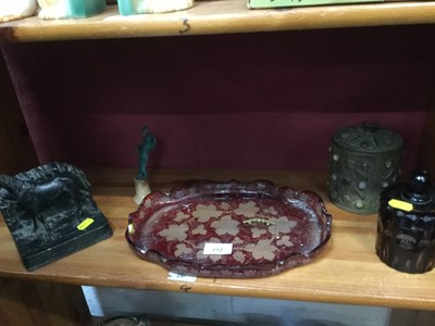Lot 212 - Bohemian glass tray, sculptural book end, other works of art