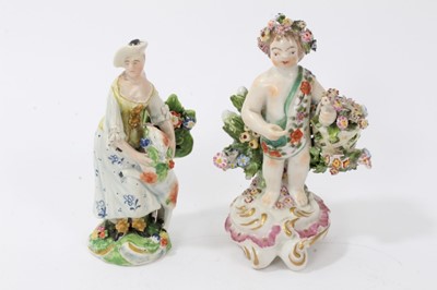 Lot 117 - A Bow putto with basket, circa 1765, and a pearlware figure of a shepherdess