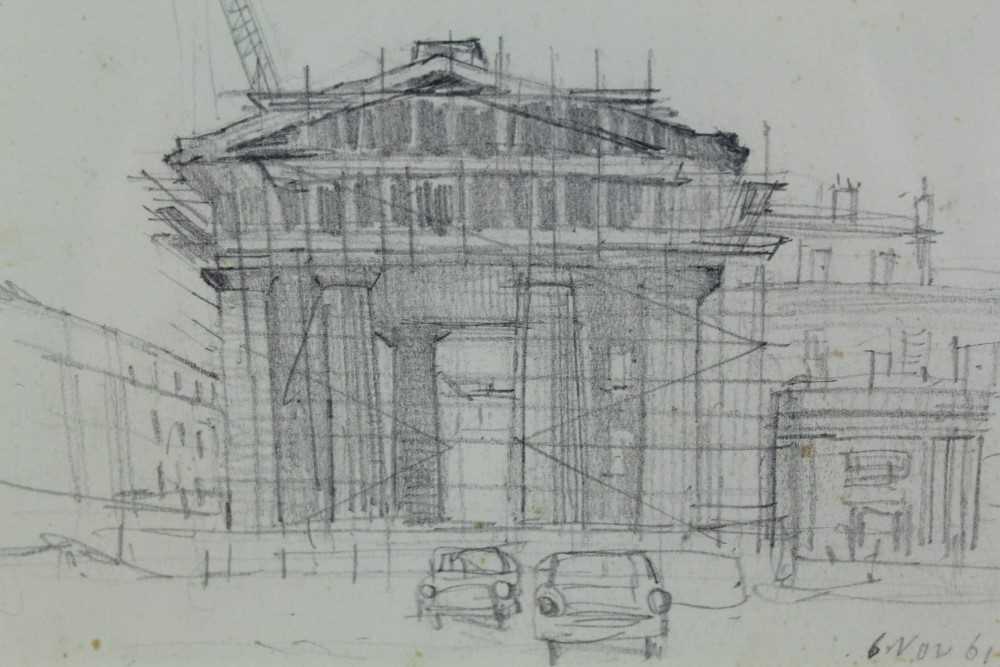 Lot 992 - *John Aldridge (1905-1983), pencil - Euston Station being demolished, 1961, 13 x 17cm.