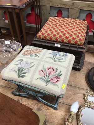 Lot 22 - Victorian carved oak square footstool with tapestry top