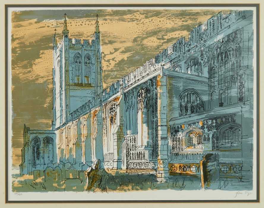 Lot 1012 - *John Piper (1903-1992) signed limited edition lithograph in colours - Long Melford Church, 104/275, in glazed frame, 48cm x 63cm