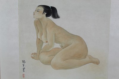Lot 99 - Yu Ruirong (Contemporary), watercolour - ‘Nude II, signed, 42 x 40cm