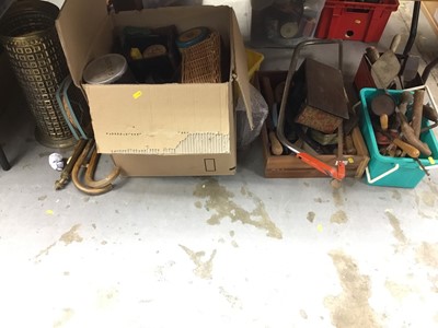 Lot 365 - Vintage tools, umbrella stand with sticks