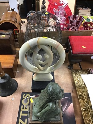 Lot 360 - Antique bird cage, two sculptures