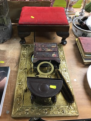Lot 359 - Tooled brass hall mirror, stool, Japanese miniature chest, other items