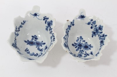 Lot 188 - Pair of Worcester butter boats, circa 1760, decorated in the Mansfield pattern, workman's marks, 8cm across