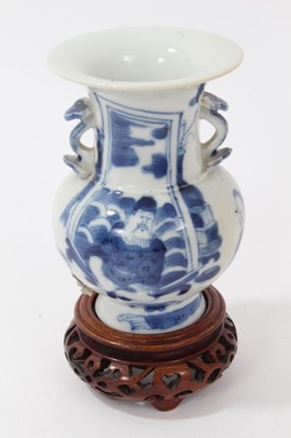 Lot 127 - Chinese blue and white miniature vase with four character mark, on stand