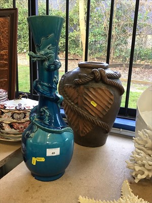 Lot 48 - Antique Oriental turquoise glazed dragon vase