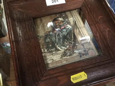 Lot 201 - Alfred Morgan - charming Victorian pen ink and watercolour of a negro boy, titled St. Judes' Church