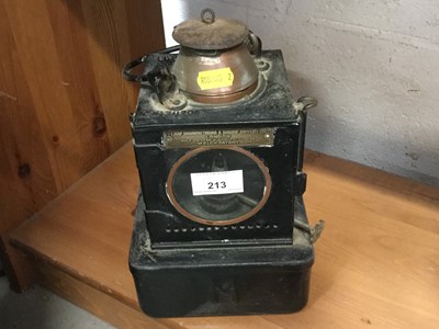 Lot 213 - Old railway lantern B.R. (E) from Bradwell railway station