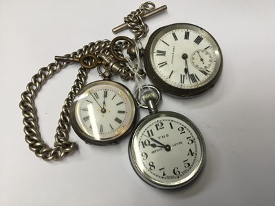 Lot 168 - Late 19th century ladies' Swiss silver fob watch on chain, Victorian silver pocket watch by Kendal & Dent, and 'The Sefton Lever Railway Regulator"